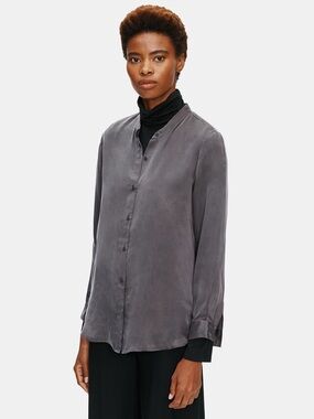 EILEEN FISHER - SANDWASHED 100% Cuprio Blouse. Charcoal. Darker in person. XS